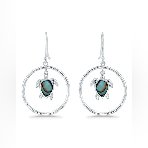 🌊🐢MACY’S🌊🐢 Abalone Inlay Turtle Circle Fishhook Drop Earrings/NWT - Picture 1 of 5